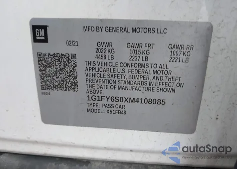2021 Chevrolet Bolt Ev Fwd Lt from USA, damaged, VIN 1G1FY6S0XM4108085